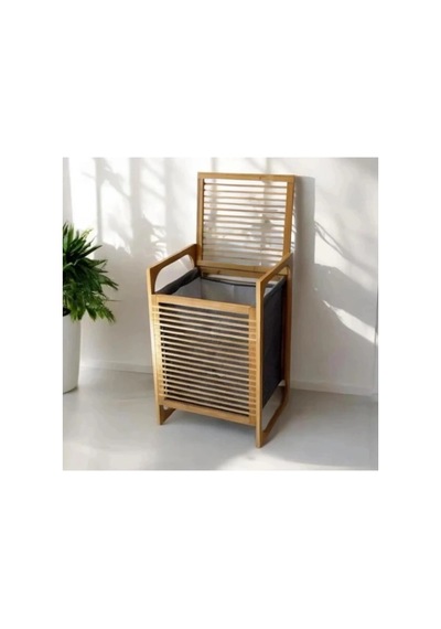 Orta Boy Ahşap Bambu Kirli Sepeti 40x35x60 Doğal
