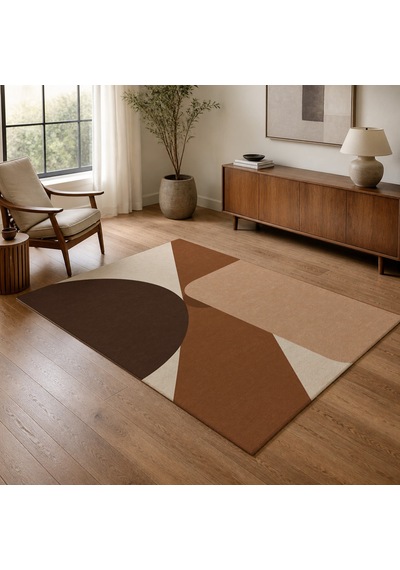 Kartela Halı Kesişim Geometrik Modern Halı Bakır Kaymaz Taban Makinede Yıkanabilir 60x90 Cm