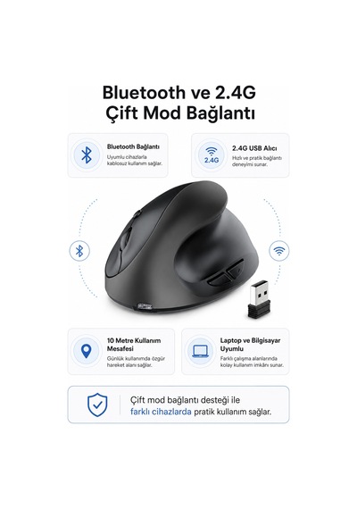 Type-c Şarjlı Dikey Ergonomik Kablosuz Mouse Bluetooth Siyah Sağ El Kullanımına Uygundur Çok Renkli Diğer Type-c Şarjlı Dikey Ergonomik Kablosuz Mouse Bluetooth Siyah Sağ El Kullanımına Uygundur Çok Renkli Diğer