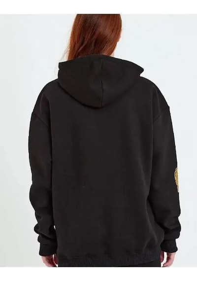 Baskılı Kapüşonlu Sweatshirt - Siyah Siyah