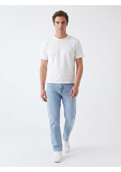 Noux Pamuk Basic Esnek Bisiklet Yaka Erkek T-shirt Beyaz