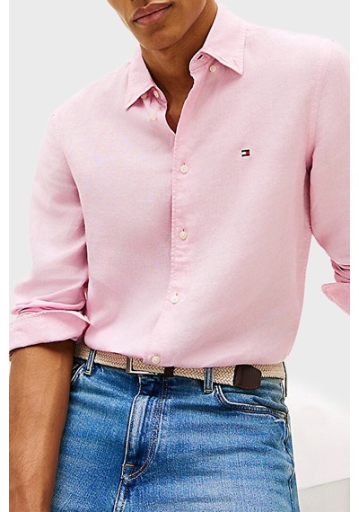 Tommy Hilfiger Keten Regular Fit Uzun Kollu Gömlek Erkek Gömlek Mw0mw41530 Tol Pembe