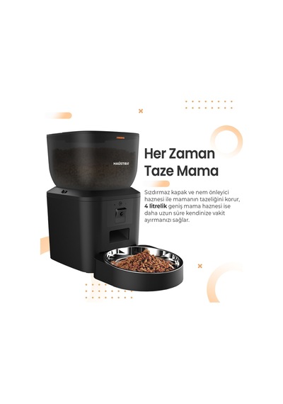 Qq029 Kameralı 1080p Gece Görüş, Akıllı Otomatik Kedi Köpek Mama Kabı, 2.4ghz/5ghz, 4lt, Metal Kase