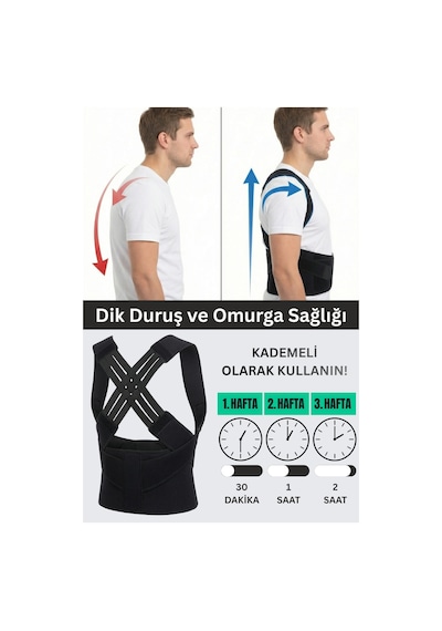 Elilom Premium Dik Duruş Korsesi Omuz Sırt Ve Bel Destekli, Cırtlı Çapraz Tasarım Siyah