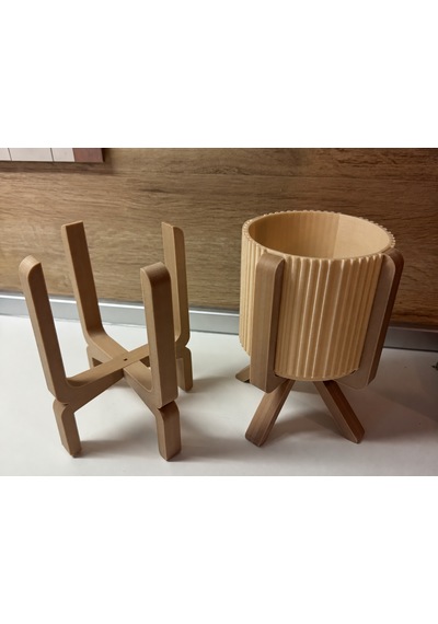 3d Baskı Ayaklı Çizgili Saksı - Bej Standlı Dekoratif Saksı - Bej