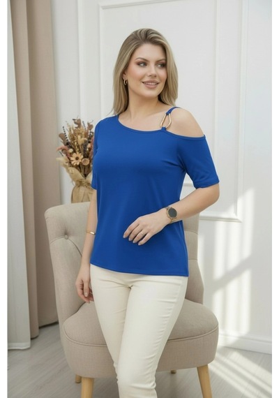 Tokalı Askılı Bluz Mavi