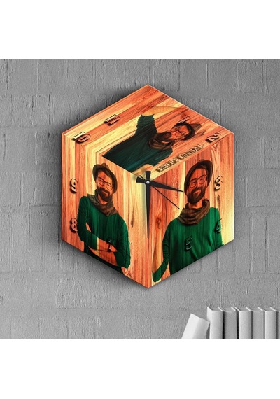 Bk Gift Kişiye Özel 3d Küp Tasarımlı Resimli Ahşap Duvar Saati - 1 Akgn12469 Çok Renkli