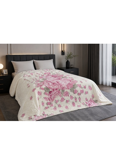 Aslan Desenli /çift Kişilik/ Lüx Battaniye/ 3 Kg / Modern / Şık / Çeyizlik Krem - Pembe