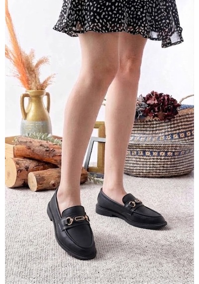 Mcaserıng Günlük Kadın / Kız Oxford Kolej Loafer Ayakkabı Siyah G Tokalı Siyah-gtoka