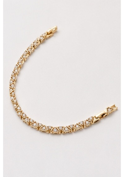 Balenbi Jewelry Kadın Taşlı Üçgen Geometrik Desenli Kararmaz Çelik Bileklik 14k Gold 1144 Altın