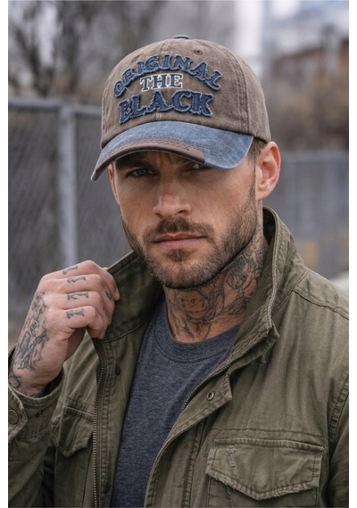 Gigi Luxe Orginal The Black Nakışlı Yıkamalı Deri Eskitme Cap Baseball Şapka Kep Kahverengi Kahverengi