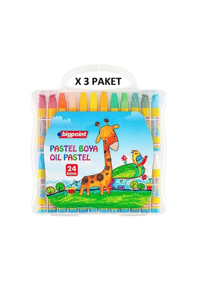 Bigpoint Pastel Boya 24 Renk - Şeffaf Çantalı X 3 Adet Karışık
