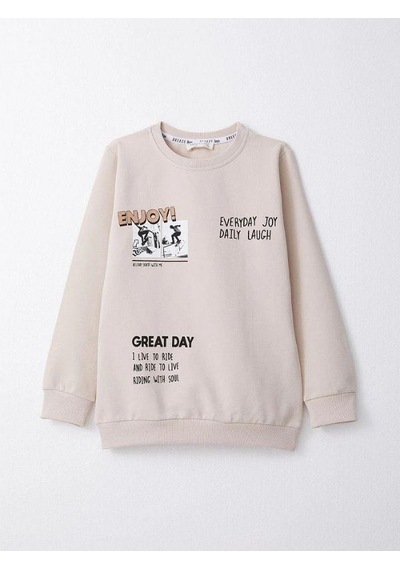 Erkek Çocuk Enjoy Baskılı Pamuklu Eşofman Takım-14582 Bej