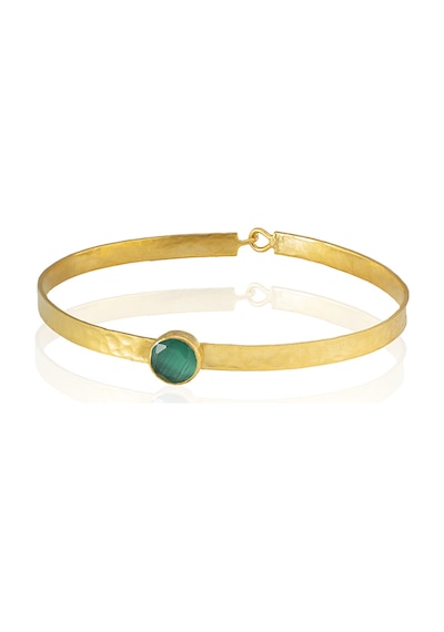 Kadir Jewellery 22 Ayar Altın Kaplama El İşçiliği Zirkon Taşlı Kadın Kelepçe Bilezik Ördek Yeşil