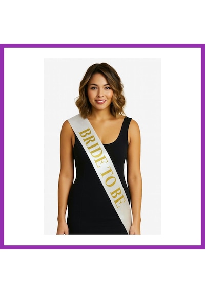 Bezos Beyaz Saten Üzerine Kalın Altın Yazılı Bride To Be Kuşağı 10 Cm Genişlik Bty Diğer
