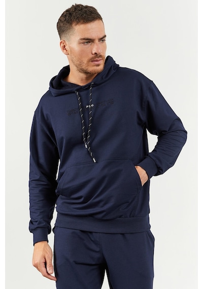 Tommy Life İndigo Kapüşonlu Kanguru Cep Lastik Paça Erkek Oversize Eşofman Takımı - 85117 İndigo