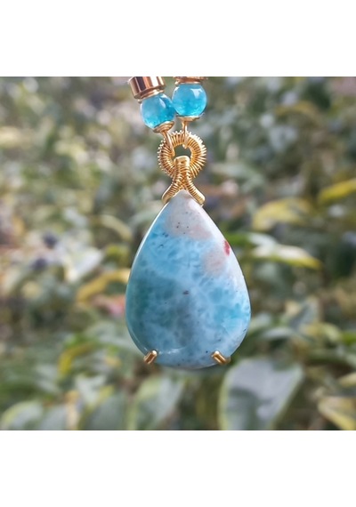 1525 Larimar El Yapımı Kolye Kırmızı