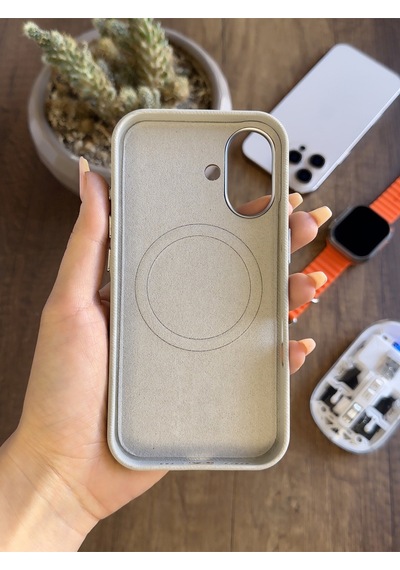 Apple iPhone 16 Uyumlu Kadife Yüzeyli Magsafe Uyumlu Premium Kılıf Soocase691 Gri