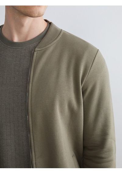 LC Waikiki Lc Waıkıkı Haki Kolej Yaka Erkek Kalın Fermuarlı Sweatshirt