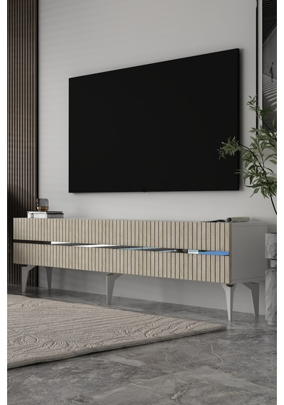 180dhdts5btg Tedy 3 Kapaklı Pleksi Lazer Desen Tv Sehpası Beyaz-traverten-gümüş