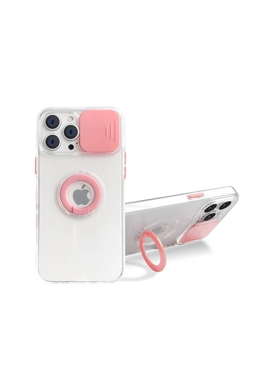 Ally İphone 13 Pro 6.1 İnç Kılıf Sürgülü Kamera Lens Korumalı Yüzük Standlı Silikon Kılıf- 5775