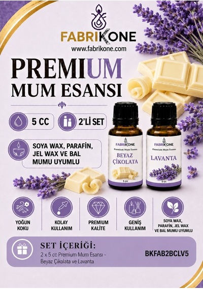 Premium Mum Esansı 5 Cc 2'li Set - Beyaz Çikolata, Lavanta - Soya Wax, Parafin, Jel Wax Ve Bal Mumu Uyumlu Bkfab2bclv5 Karışık