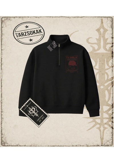 Tarzsokak Gotik & Grunge Streetwear Tv Grıl Star Yarım Fermuarlı Sweatshirt Siyah