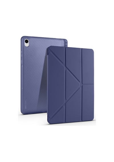 Galaxy Tab S11 2025 Sm-x730-sm-x736 Uyumlu Kalem Bölmeli Dönebilen Üçgen Standlı Tri Folding Tablet Kılıfı - Lacivert - T40395