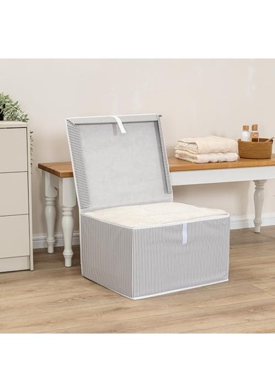 Çok Amaçlı Düzenleyici Kapaklı Sandık Tipi Kutu Hurç Organizer 3 Lü Set Gri, Maxi 50 X 40 X 30