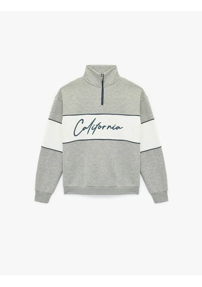 Koton Kolej Baskılı Yarım Fermuarlı Gri Erkek Sweatshirt 6wam70034mk Gri