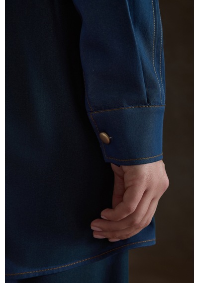 Aker İndigo Denim Görünümlü Viscon Tunik İndigo İndigo
