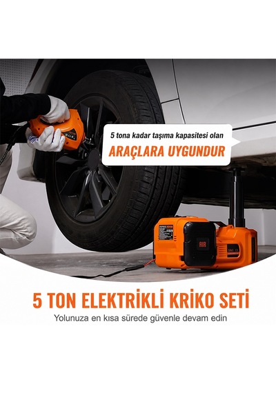 Ezere Powerlift Pro 5 Ton Çok Fonksiyonlu Elektrikli Hidrolik Kriko Lift Kaldırma / Kompresör / Bijon Sökme / Led Işık