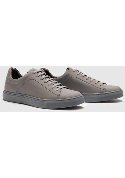 Hakiki Deri Gri Bağcıklı Erkek Sneaker Ayakkabı - Gri
