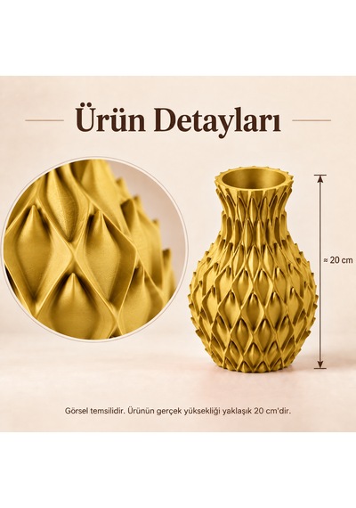 Yaprak Kabartmalı Dekoratif Vazo 20 Cm Kuru Çiçek Ve Pampas Vazosu Altın