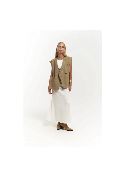 Mai Collection Mai Studios Co. Faven Hardal Yan Yırtmaç Detay Yelek Hardal
