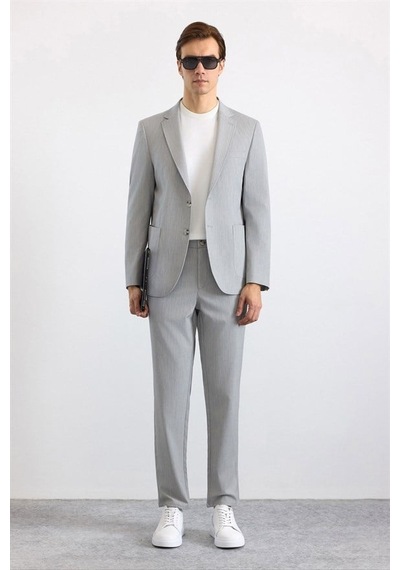 Süvari Gri Slim Mono Yaka Düz Torba Cep 6 Drop Takım Elbise Tk1006900398-s05