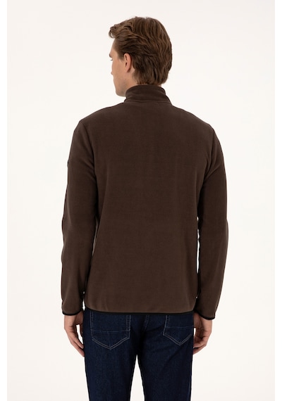 U.S. Polo Assn. Erkek Regular Fit Koyu Kahverengi Polar Yarım Fermuarlı Basic Sweatshirt 50313777-VR084