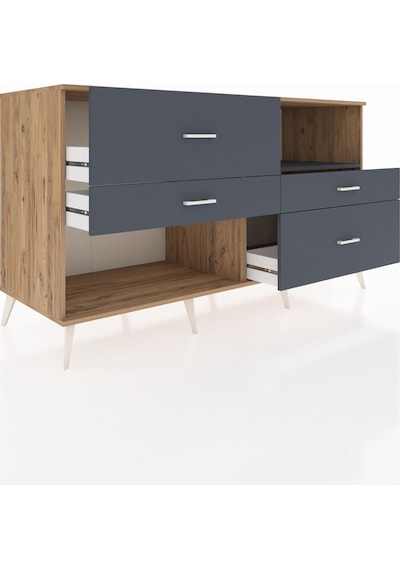 Kronos Konsol Tek Raflı 4 Çekmeceli 176x59x99 Çam-antrasit Çam-antrasit