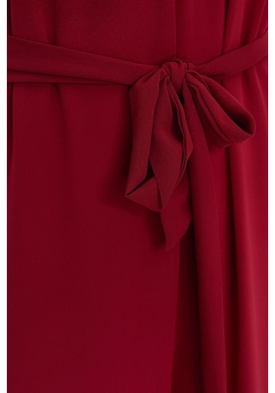 Ersefa Kadın Moda Standart Kol Geniş Paça Halter Yaka Uzun Kuşaklı Maxi Bordo