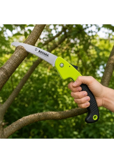 Katlanır Budama Testeresi, 180 Mm Orta Dişli Yüksek Karbon Çelik Bıçak, Ergonomik Yeşil-siyah Sap