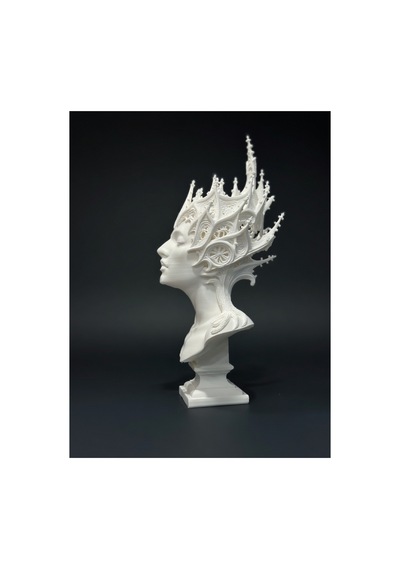 Gotik Kraliçe Büstü - 3d Baskı Fantastik Elf Taçlı Heykel