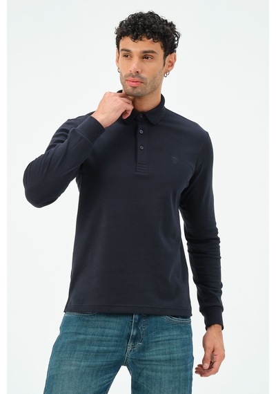 Uzun Kollu Regular Fit Erkek Polo Yaka T-shirt Lacivert