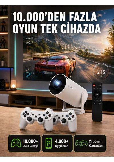 Tçift Kollu Tasarımlı Kablosuz Projeksiyon - 4k, 10.000 Oyun Ve Smart App Desteği Yeni Nesil