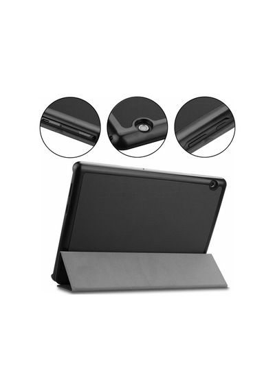 Huawei Mediapad T5 10 Standlı Mıknatıslı Ultra Ince Deri Kılıf-Siyah