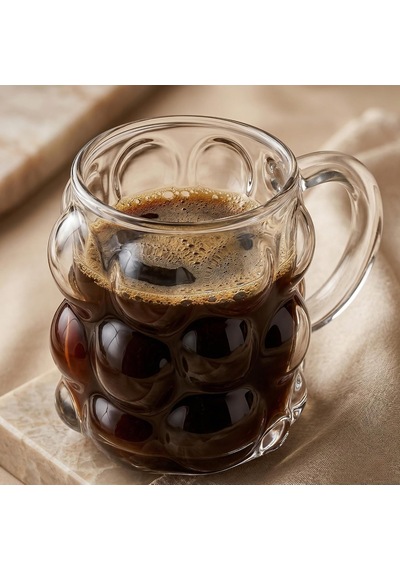 Boncuk Desenli Borosilikat Cam Bardak, 350 Ml Geniş Kapasite, Isıya Dayanıklı Yapı, Bulaşık Makinesinde Yıkanabilir, Ev Ofis Restoran İçin Uygun Kulplu Kahve Espresso Sunum Bardağı çok renkli