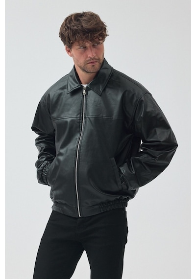 Unisex Oversize Basic Deri Ceket Siyah Billderi Unisex Oversize Basic Deri Ceket Siyah Billderi