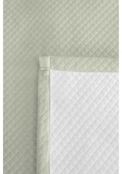 Mint Minimal Genç Odası Tek Kişilik Pike Takımı - Kapitone Açık Yeşil 160x220 Cm Yatak Örtüsü Puslu Kahve Tonu