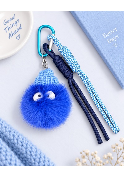 Puffy Mavi Bereli Ponpon Çanta Charmı 16138485