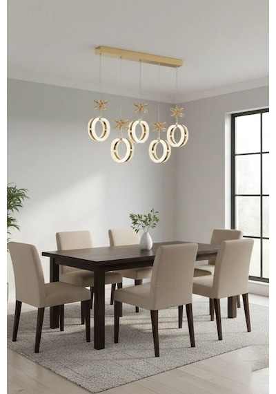 LumiaLighting Mozaik Model 5"li Gold 3 Renk Modu Yemek Masası Oturma Çocuk Yatak Odası Modern Ledli Avize
