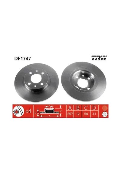 Fiat 500 Fren Diski On 2009-2020 Trw Df1747 2adettir